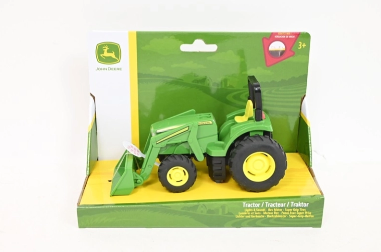Tomy John Deere mini trattore con pala anteriore, luci e suoni