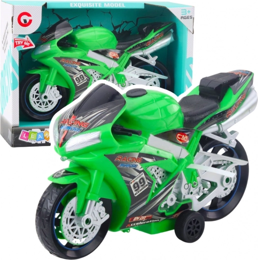 moto da corsa giocattolo verde con luci e suoni
