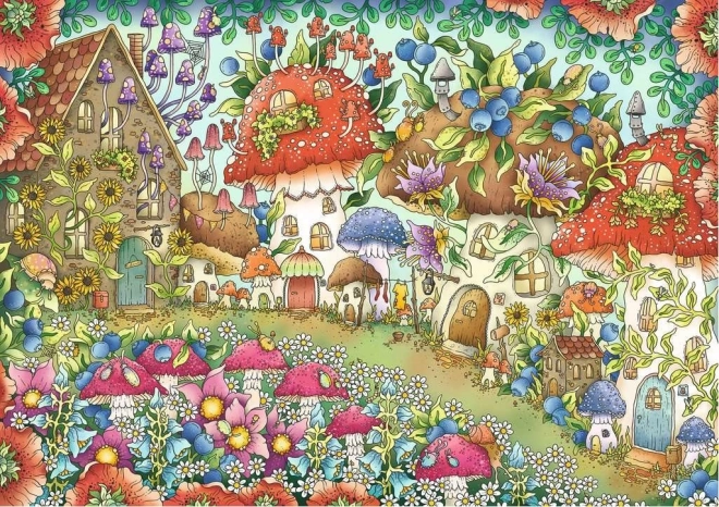 Puzzle RAVENSBURGER adorabili casette di funghi nel prato fiorito 1000 pezzi