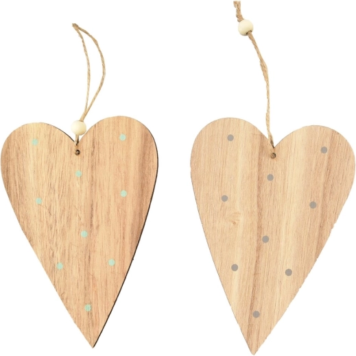 Cuore in legno da appendere con pois marroni (2 varianti)