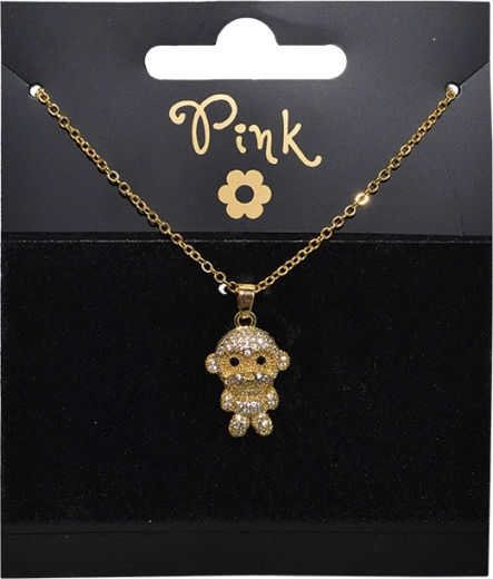 Collana placcata oro con ciondolo 3D scimmietta con cristalli