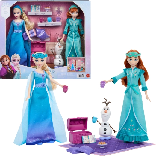 Mattel Disney Frozen Festa in pigiama – set di bambole Anna ed Elsa con Olaf e accessori