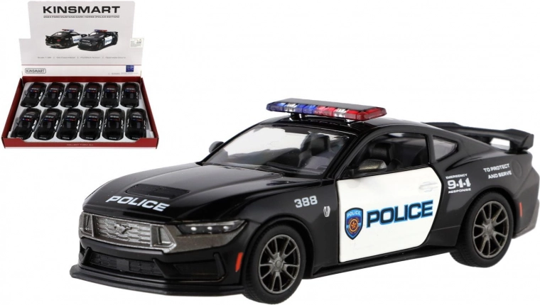 modello d'auto in metallo Ford Mustang Dark Horse Police 2024 1:38 a retrocarica, 13 cm