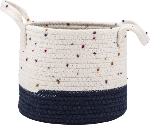 Cestino portaoggetti intrecciato bianco–blu scuro 22 × 22 × 18 cm