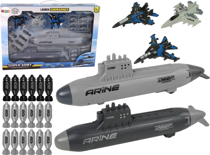 set militare marina con sottomarini, caccia e proiettili