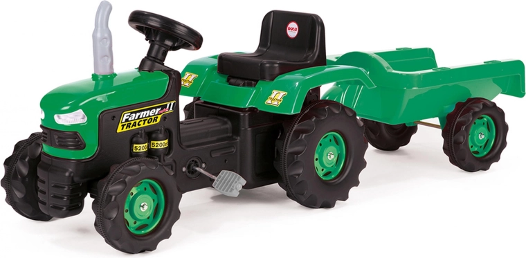 Trattore a pedali per bambini con rimorchio verde