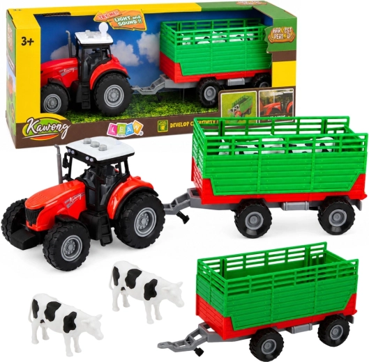 Trattore con rimorchio staccabile per il trasporto di animali con luci e suoni (4 pezzi)
