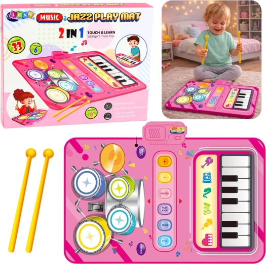 Tappetino musicale interattivo 2-in-1 piano e batteria per bambini