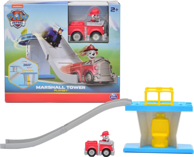 Paw Patrol mini torre con pista di discesa e veicolo dei pompieri di Marshall