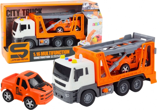 Luci e suoni multifunzione Camion bisarca 1:16 Arancione Autocar