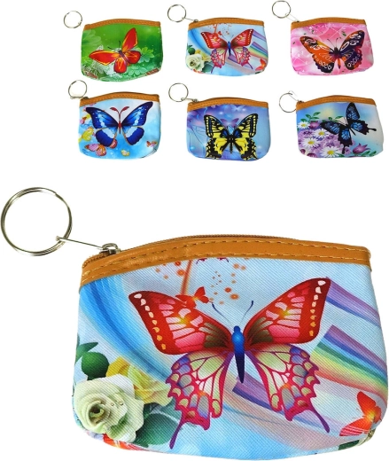 Portamonete per bambini con zip con farfalle e anello - 1 pezzo