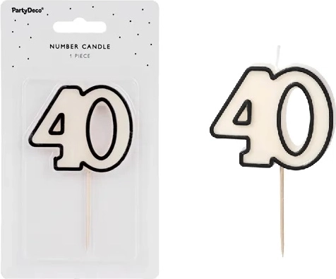 Candelina di compleanno per torta numero 40 bianco-nera - 1 pezzo