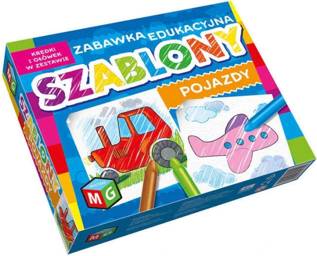 Stencil di veicoli con pastelli, set