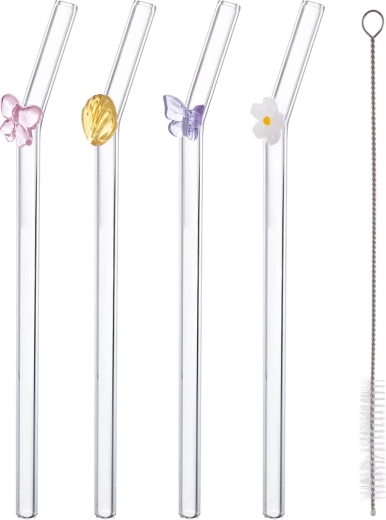 JARO set di cannucce in vetro borosilicato con spazzolino per la pulizia (4 pz)