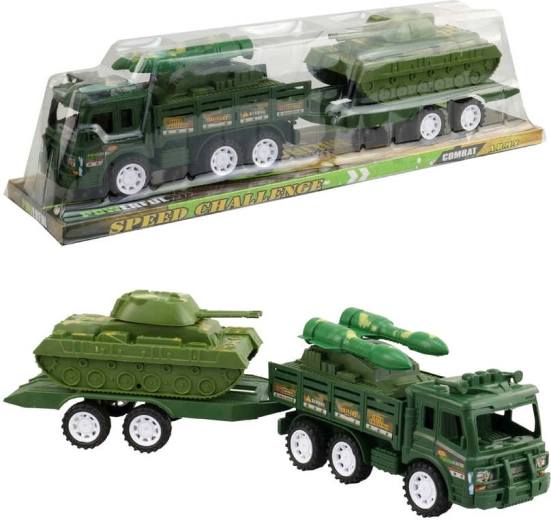 Set militare di mezzi militari con rimorchio e carro armato