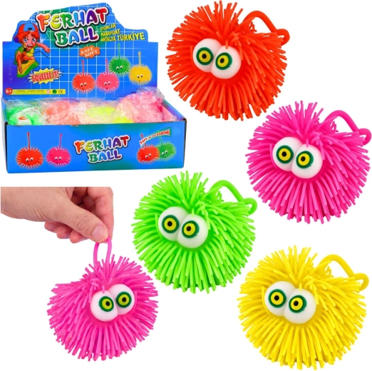 Palla puffer luminosa con occhi LED – antistress sensoriale, mix di colori