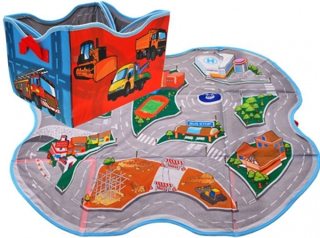 scatola pieghevole porta giocattoli 2 in 1 con tappetino da gioco città, 78 × 70,5 cm