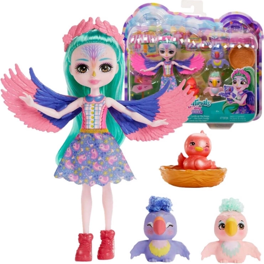 Bambola Enchantimals Filia Finch e famiglia di pappagalli