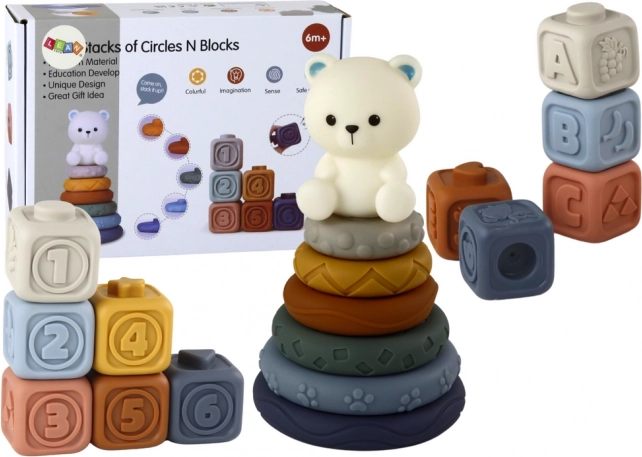 Kit educativo per bambini piccoli Blocchi morbidi e piramide con orso