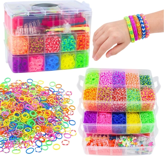 Set creativo di elastici per creare braccialetti in valigetta, 15000 pezzi