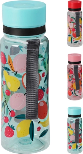 Bottiglia per l’acqua in plastica 600 ml con laccetto – mix di decorazioni fruttate