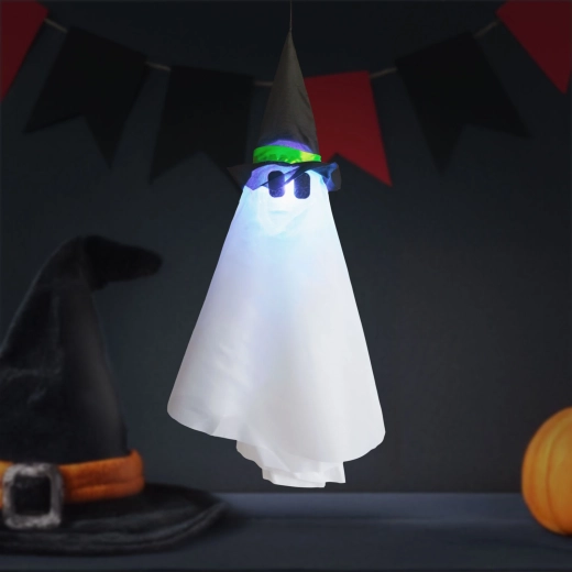 Decorazione di Halloween da appendere a forma di fantasma con illuminazione LED RGB 70 × 50 cm