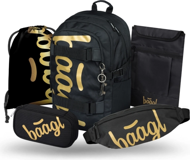 Set scolastico Baagl Skate Gold – zaino, astuccio, sacca, marsupio e custodia per laptop