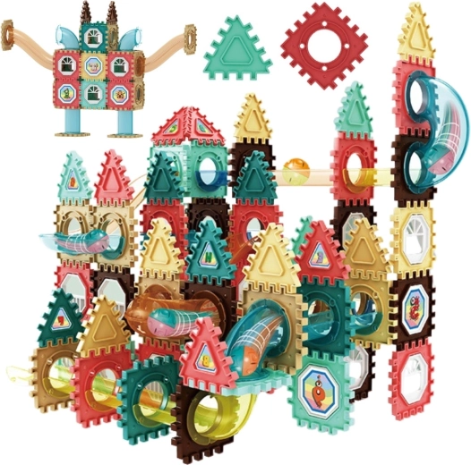 Set da costruzione magnetico 3D Woopie con pista per biglie, 128 pezzi