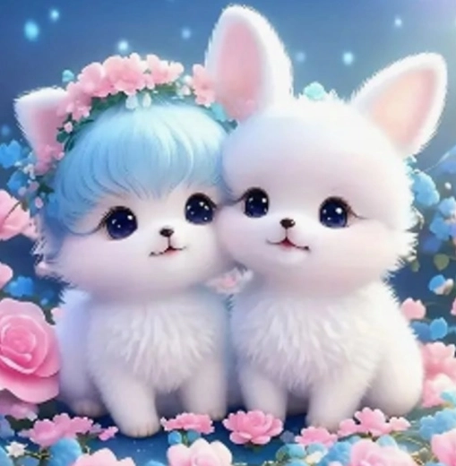 Pittura diamantata Gattina con coniglietto 30 × 40 cm