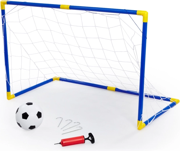 Porta da calcio con pallone e pompetta