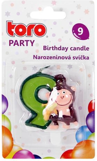 Candela per torta numero 9 con scimmietta TORO 5 cm
