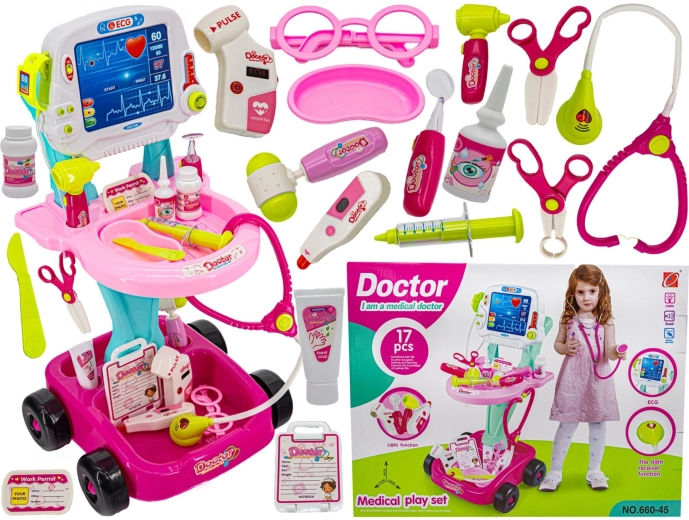 Carrello da dottore per bambini con accessori rosa