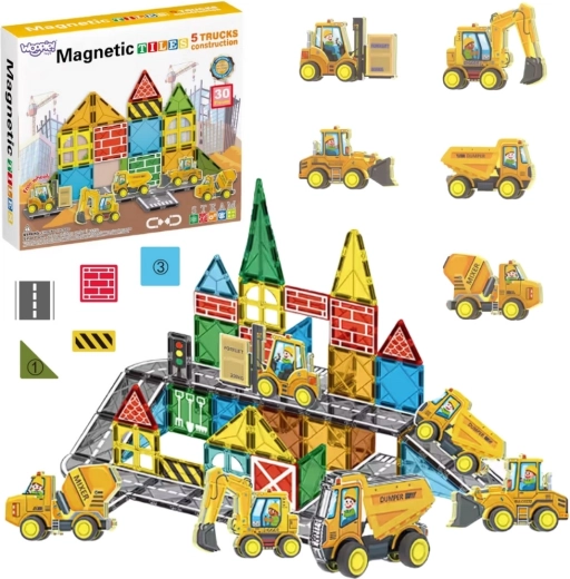 Set di costruzioni magnetiche Woopie con veicoli da cantiere