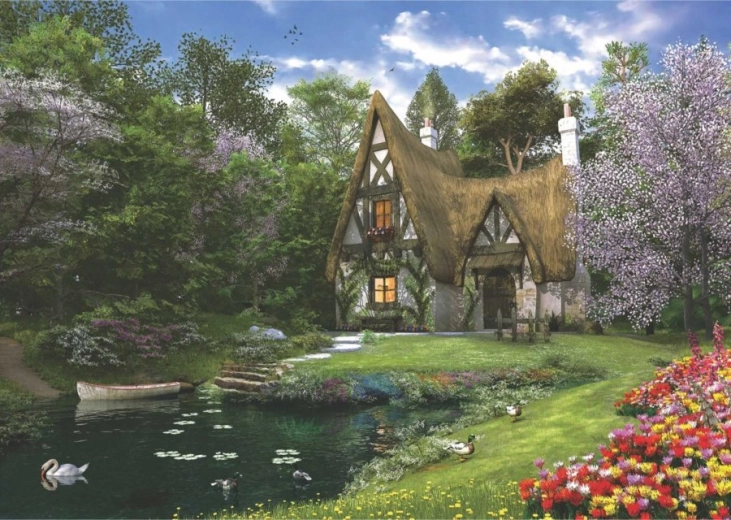 Puzzle Primavera Cottage sul Lago 3000 Pezzi