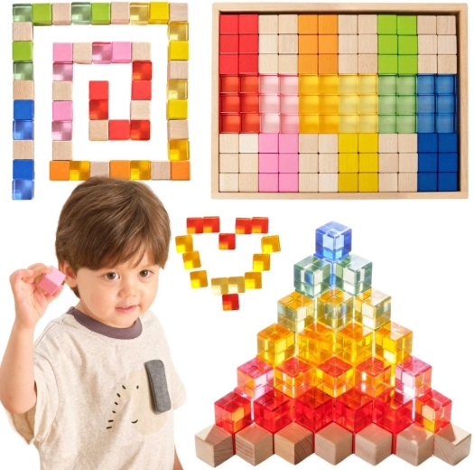 VIGA cubi luminosi colorati in acrilico e legno, 108 pezzi
