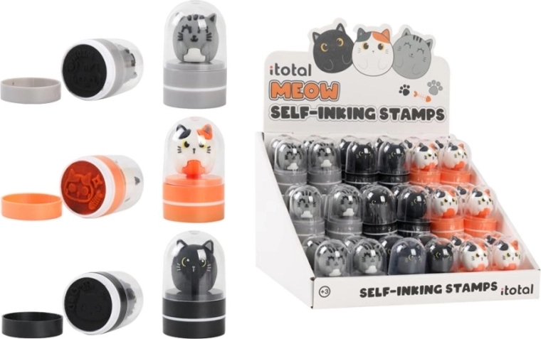 Espositore con set di 36 timbri con gattini