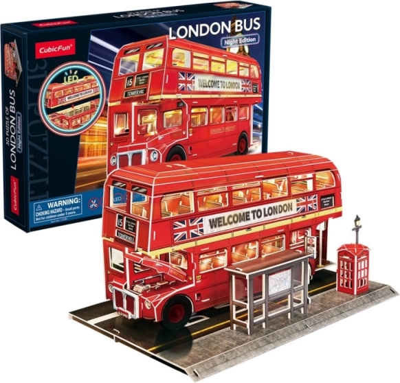 Puzzle 3D CubicFun autobus londinese con illuminazione LED – 72 pezzi