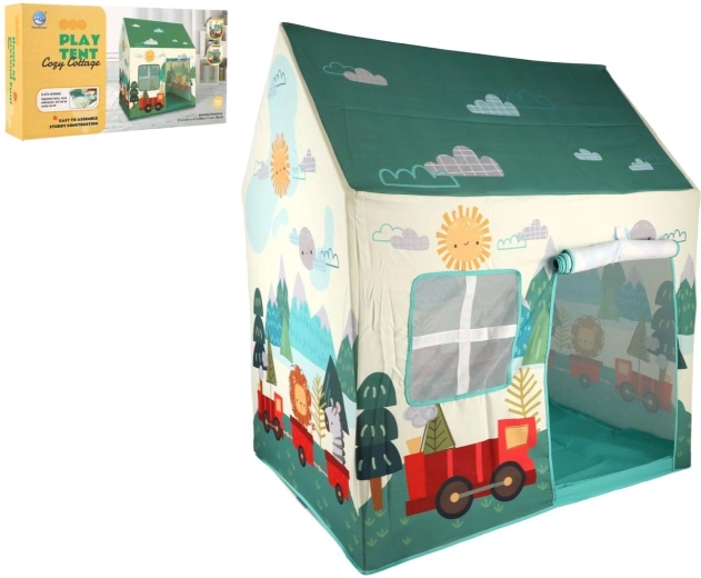Tenda gioco per bambini a forma di casetta con motivo natura e macchinina