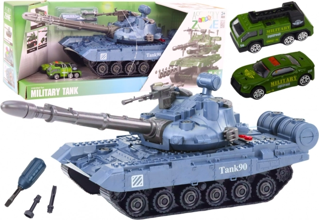 Carro armato interattivo blu per giocare con attrezzi e suoni