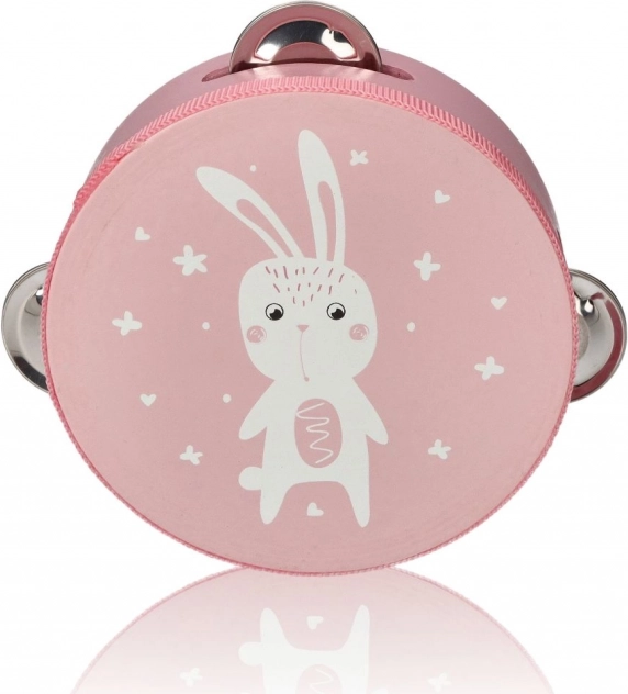 Tamburello rosa per bambini con coniglietto 13 cm