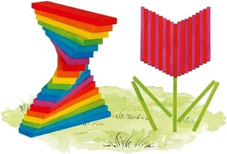 Piastrelle da costruzione in legno colorate nei colori dell’arcobaleno (200 pz)
