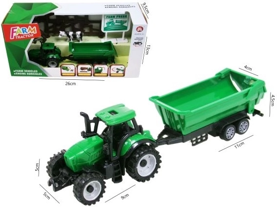 Trattore verde con rimorchio e accessori