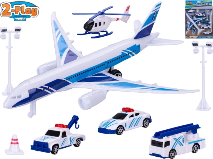 Aereo giocattolo con retrocarica con veicoli e accessori 2-Play Traffic