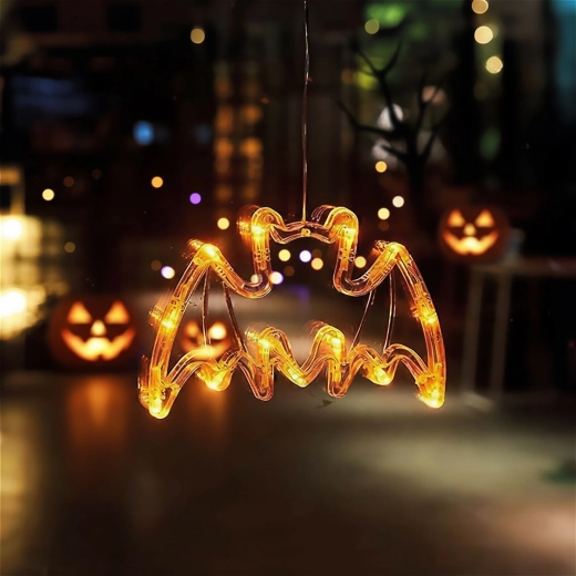 Decorazione luminosa di Halloween a forma di pipistrello con ventosa e 12 LED