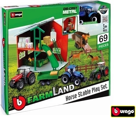 Bburago Farmland set da gioco stalla con cavalli e trattore assortito - 1 pezzo