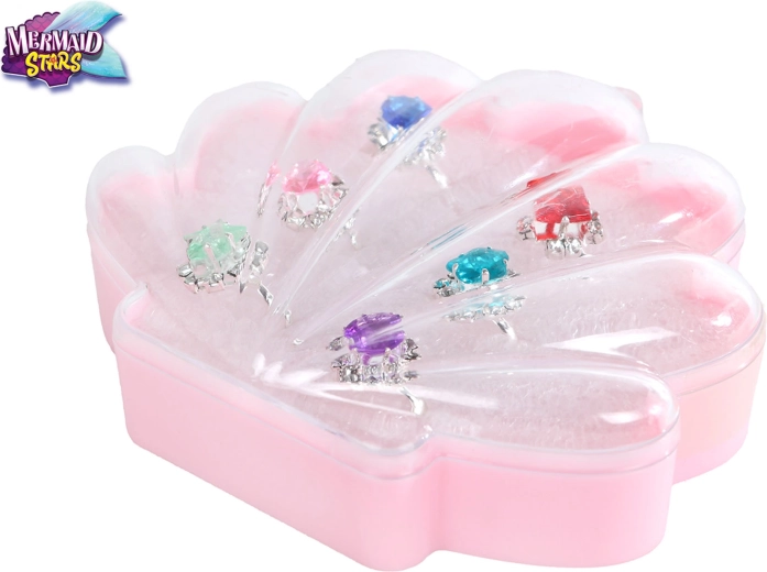 Mermaid Stars set di anelli per bambini in scatolina a forma di conchiglia (6 pz)