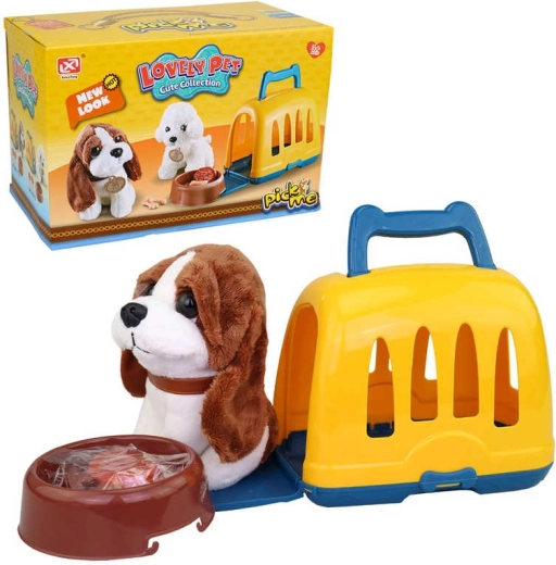 Set da gioco con cagnolino di peluche con box portatile e accessori