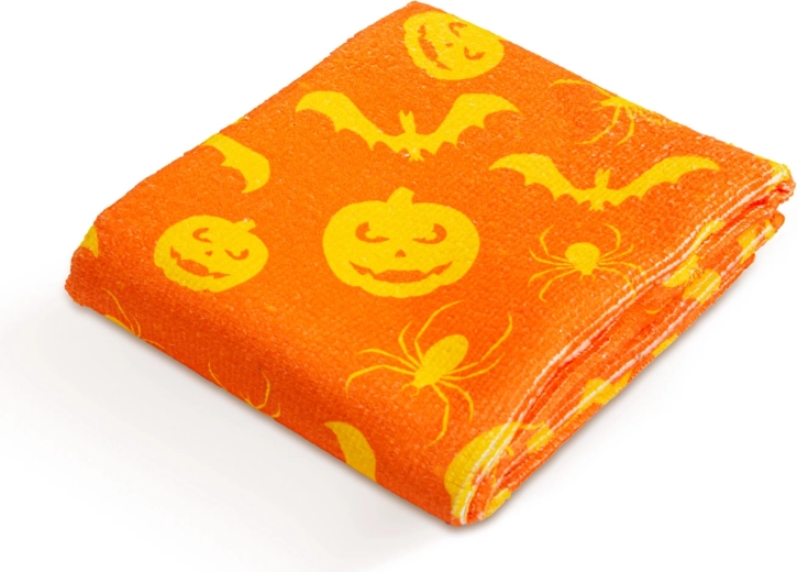 Panno in microfibra con motivo di Halloween a zucche e pipistrelli, arancione, 60 × 40 cm