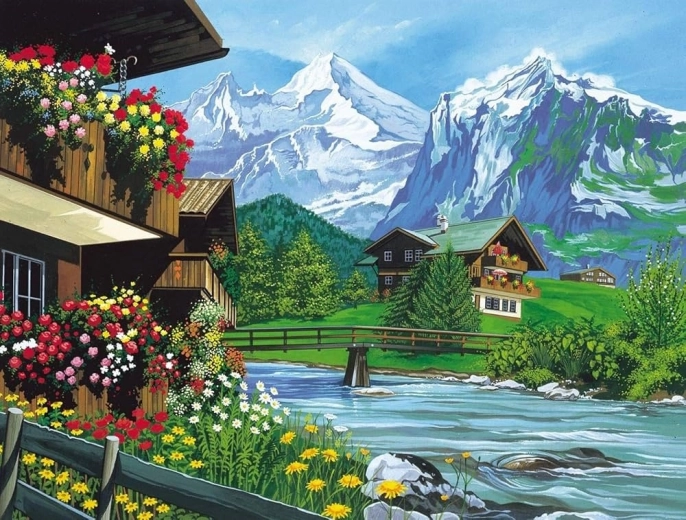Norimpex pittura con diamanti Casetta in montagna 30 × 40 cm