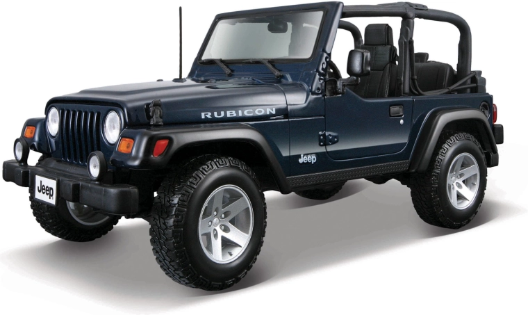 Modello auto Maisto Jeep Wrangler Rubicon 1:18 in metallo, blu metallizzato